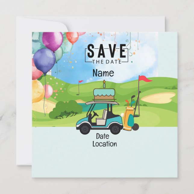 Golf cart with Birthday  Save the Date for golfer Invitation (Front)