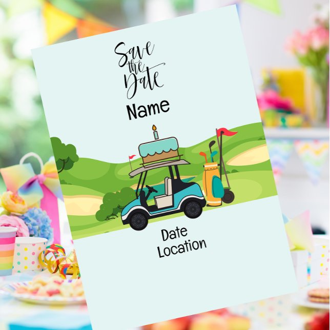Golf cart with Birthday  Save the Date for golfer Invitation (Creator Uploaded)