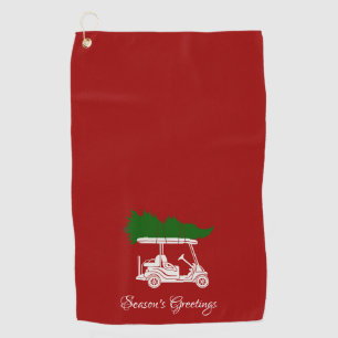 Golf Cart with Christmas Tree   Crimson Red Towel