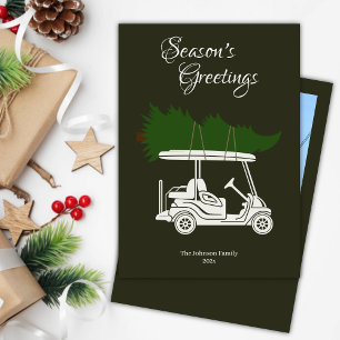 Golf Cart with Christmas Tree • Dark Green Photo Holiday Card