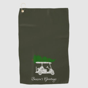 Golf Cart with Christmas Tree Dark Pine Green Towel