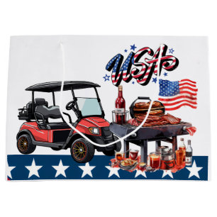 Golf cart with flag of America for 4th July    Large Gift Bag