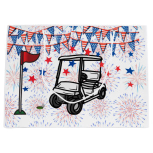 Golf cart with flag of America for 4th July   Large Gift Bag