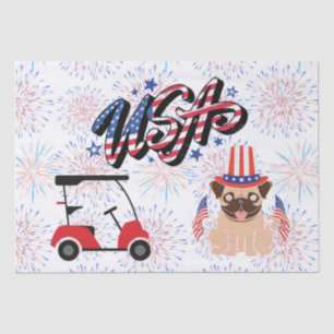 Golf cart with flag of America for 4th July Tissue Paper