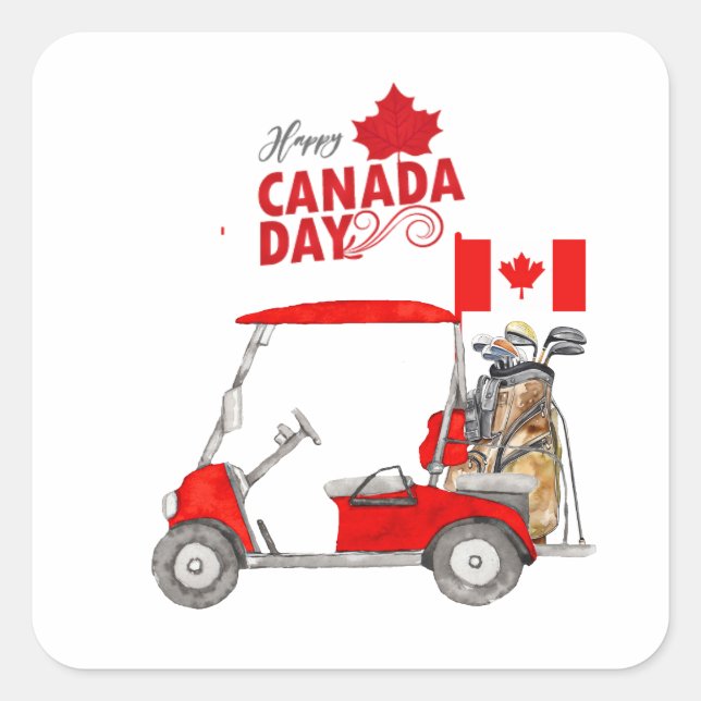 Golf cart with Flag of Canada for Canada Day Square Sticker (Front)