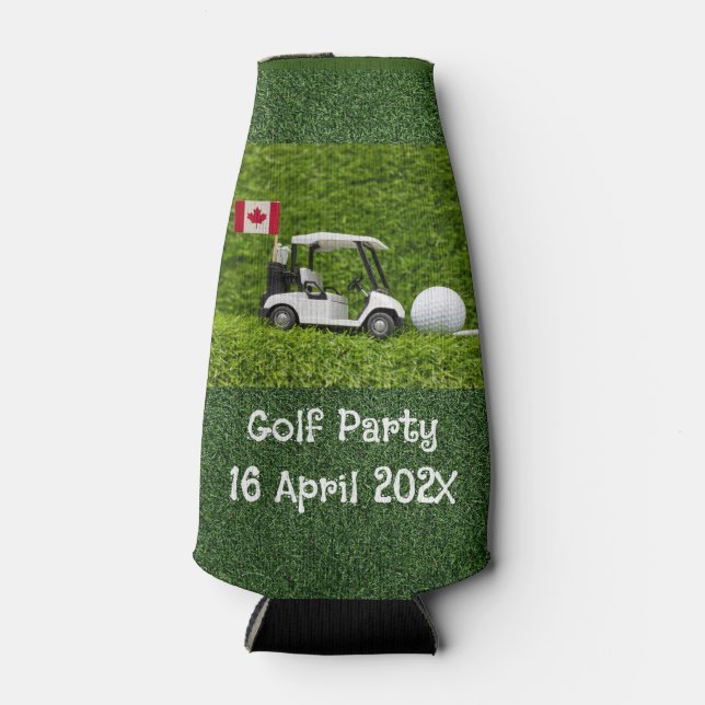 Golf cart with flag of Canada for golfer party Bottle Cooler (Front)