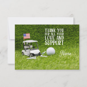 Golf cart  with golf ball and American flag Thank  You Card