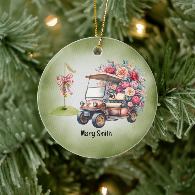 Golf Cart with Golf Flag  Ceramic Ornament (Tree)