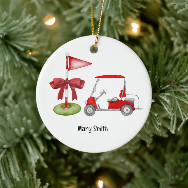 Golf Cart with Golf Flag  Ceramic Ornament (Tree)