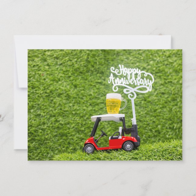 Golf Cart with Happy Anniversary to golfer Card (Front)
