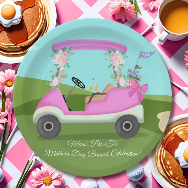 Golf Cart With Mimosas Mother's Day Brunch Paper Plate (Creator Uploaded)