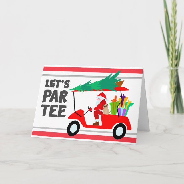  Golf cart with Santa Claus Let Par Tee Golfer  Card (Front)