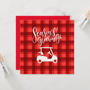  Golf cart with Season's Greeting on Red  Card