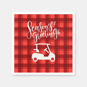  Golf cart with Season's Greeting on Red Christmas Napkin