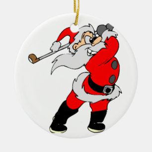 Golf Cartoon Christmas Santa Ceramic Ornament