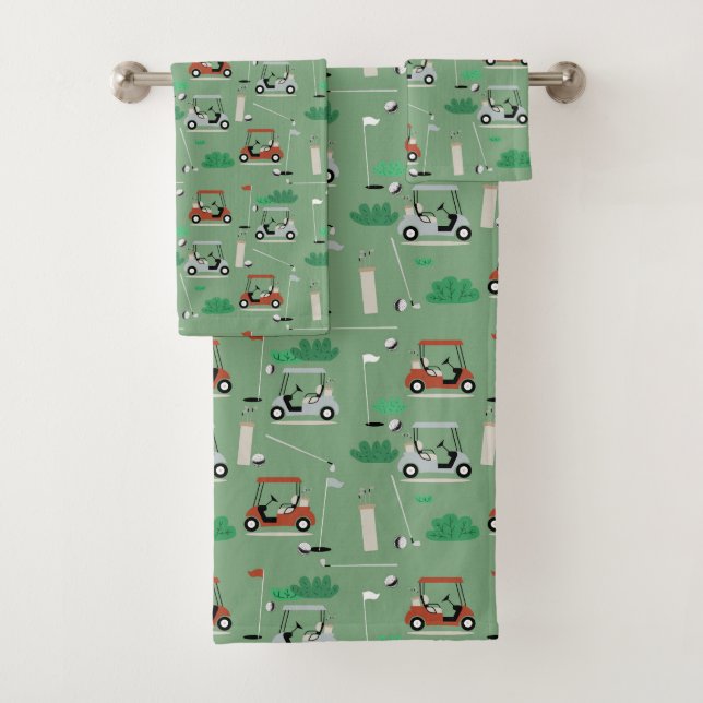 Golf Carts Modern Golfer Golf Theme Bath Towel Set (Insitu)