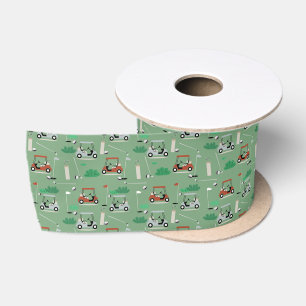 Golf Carts Modern Golfer Golf Theme Pattern Satin Ribbon