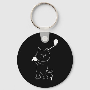 Golf Cat Dad Men Golfing Golfer Club Putting Funny Keychain