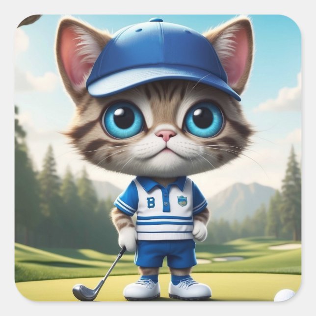 Golf Cat Square Sticker (Front)