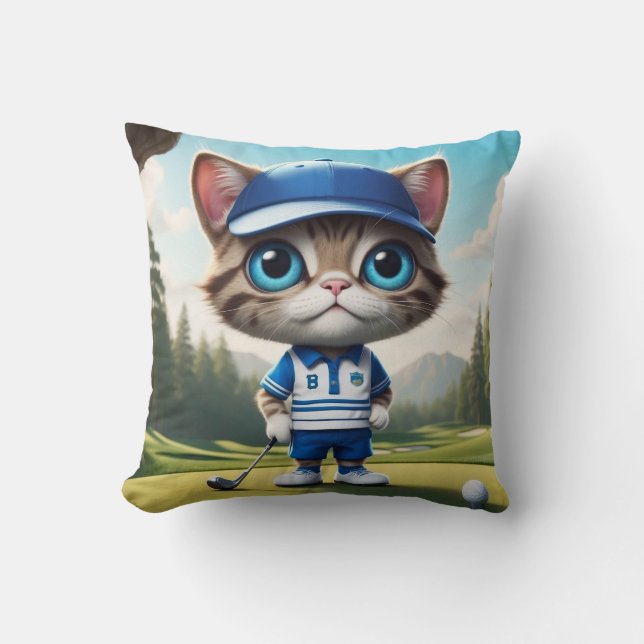 Golf Cat Throw Pillow (Front)