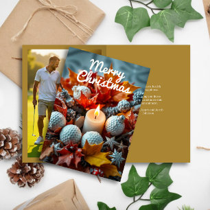 Golf Christmas Candle • Family Photo Gold Holiday Card