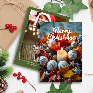 Golf Christmas Candle • Three Photo Green Holiday Card