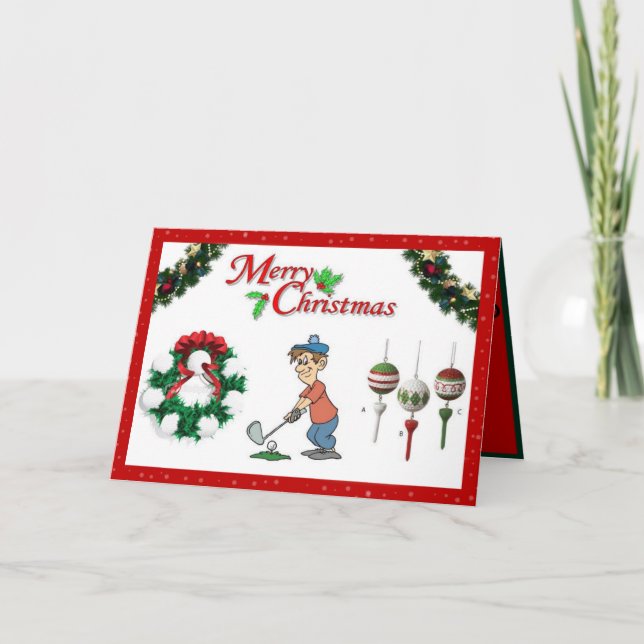 Golf Christmas Card with a Cartoon Figure (Front)