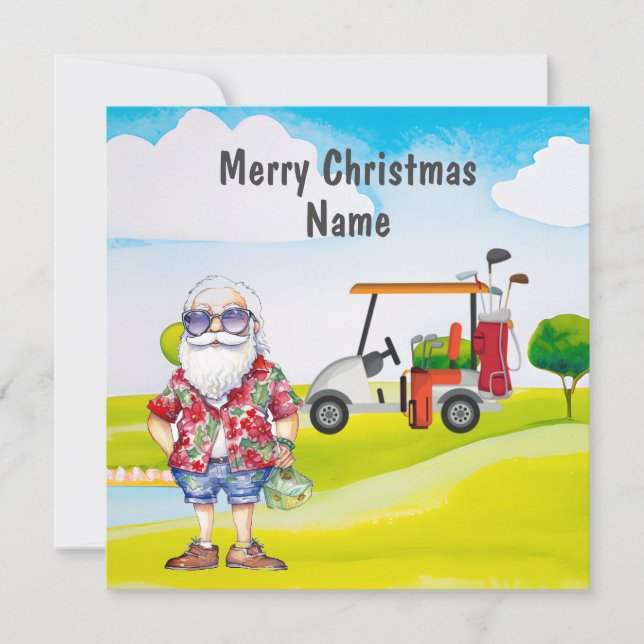 Golf Christmas card with Golf cart and club golfer (Front)