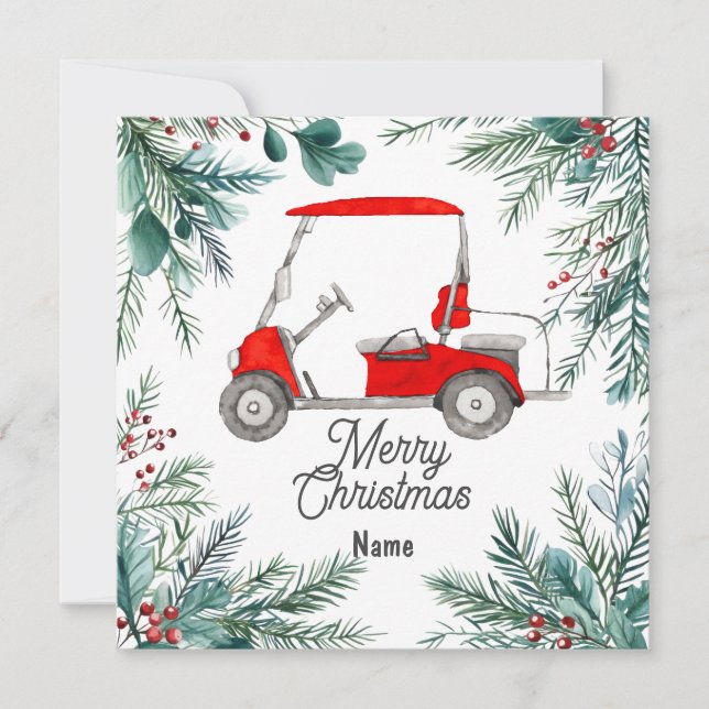 Golf Christmas card with Golf cart for golfer  (Front)