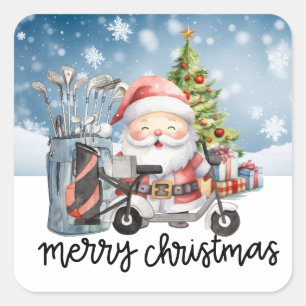 Golf  Christmas Cat Golfer  Square Sticker