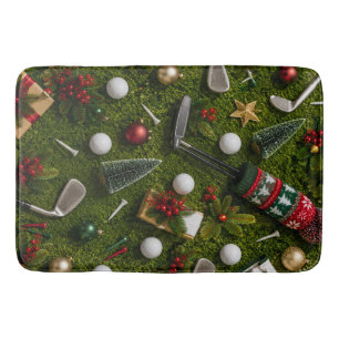 Golf Christmas Flat Lay on Putting Green  Bath Mat