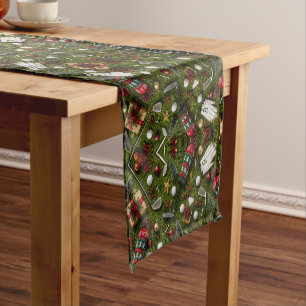 Golf Christmas Flat Lay on Putting Green Short Table Runner