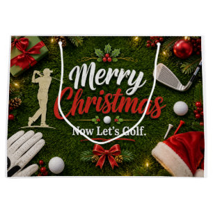 Golf Christmas Funny Saying  on green grass Large Gift Bag