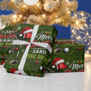 Golf Christmas Funny Saying on green grass Wrapping Paper