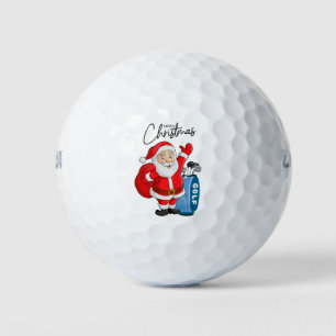 Golf Christmas Gift with Santa Golfer at golf flag Balls
