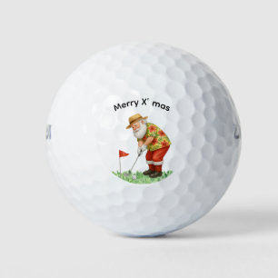 Golf Christmas Gift with Santa Golfer at golf flag Balls