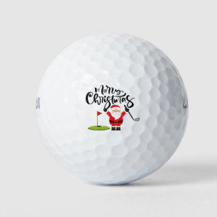 Golf Christmas Gift with Santa Golfer at golf flag Balls