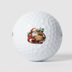 Golf Christmas Gift with Santa Golfer at golf flag Balls