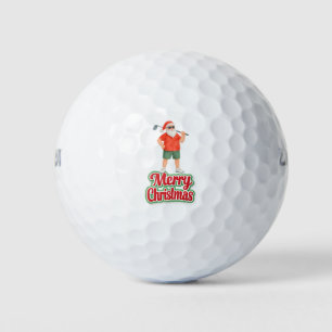 Golf Christmas Gift with Santa Golfer at golf flag Balls