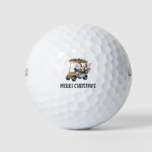 Golf Christmas Gift with Santa Golfer driving cart Balls