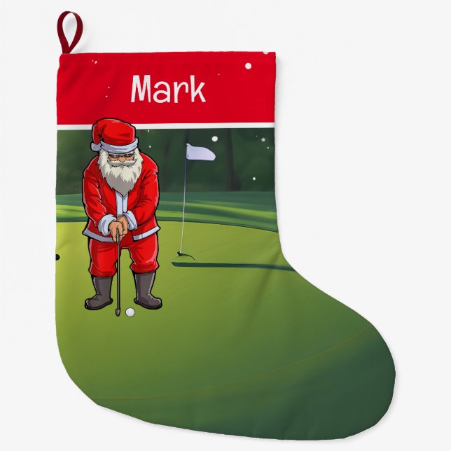 Golf Christmas Gifts with Santa Claus Large Christmas Stocking (Front)