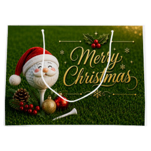 Golf Christmas Golf Ball Wearing Santa Hat  Large Gift Bag