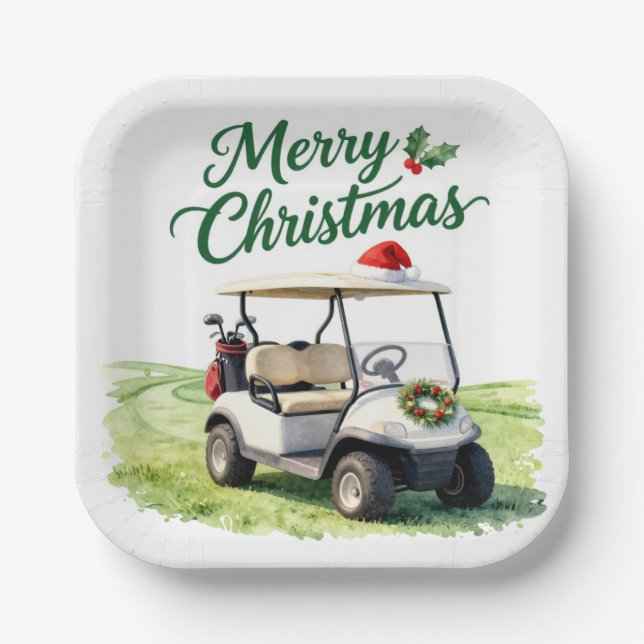Golf Christmas Golf Cart  Paper Plate (Front)