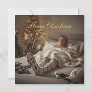 Golf Christmas Golfer Sleeping in Golf Socks Holiday Card