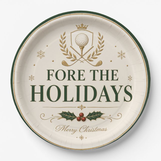 Golf Christmas golfing  FORE holiday Paper Plate (Front)