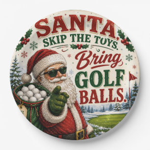 Golf Christmas golfing Santa Golfer at golf flag Paper Plate