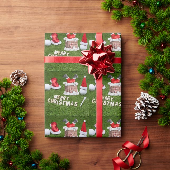 Golf Christmas Holiday and golf ball  Santa Claus  Wrapping Paper (Holiday Gift)
