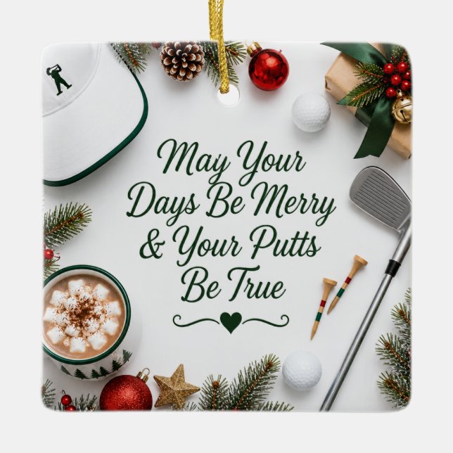 Golf Christmas Holiday Ceramic Ornament (Front)