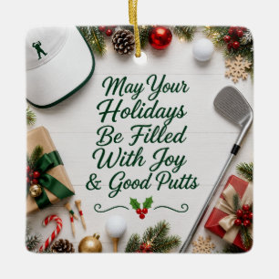Golf Christmas Holiday on green grass Ceramic Ornament