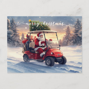 Golf Christmas Holiday Santa is driving golf cart  Postcard